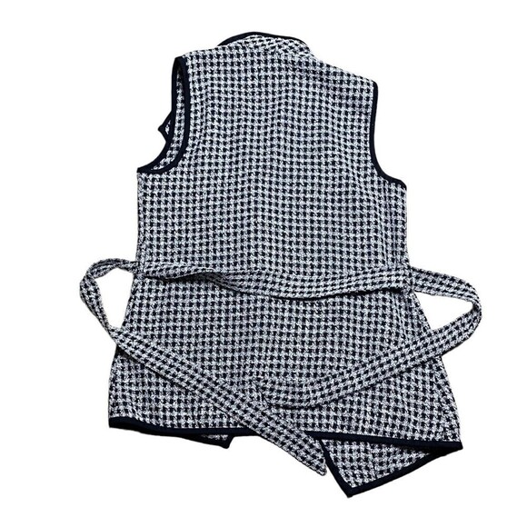 CJ Banks Belted Vest Pockets Houndstooth Sleeveless Petite Large Black White - Picture 3 of 10